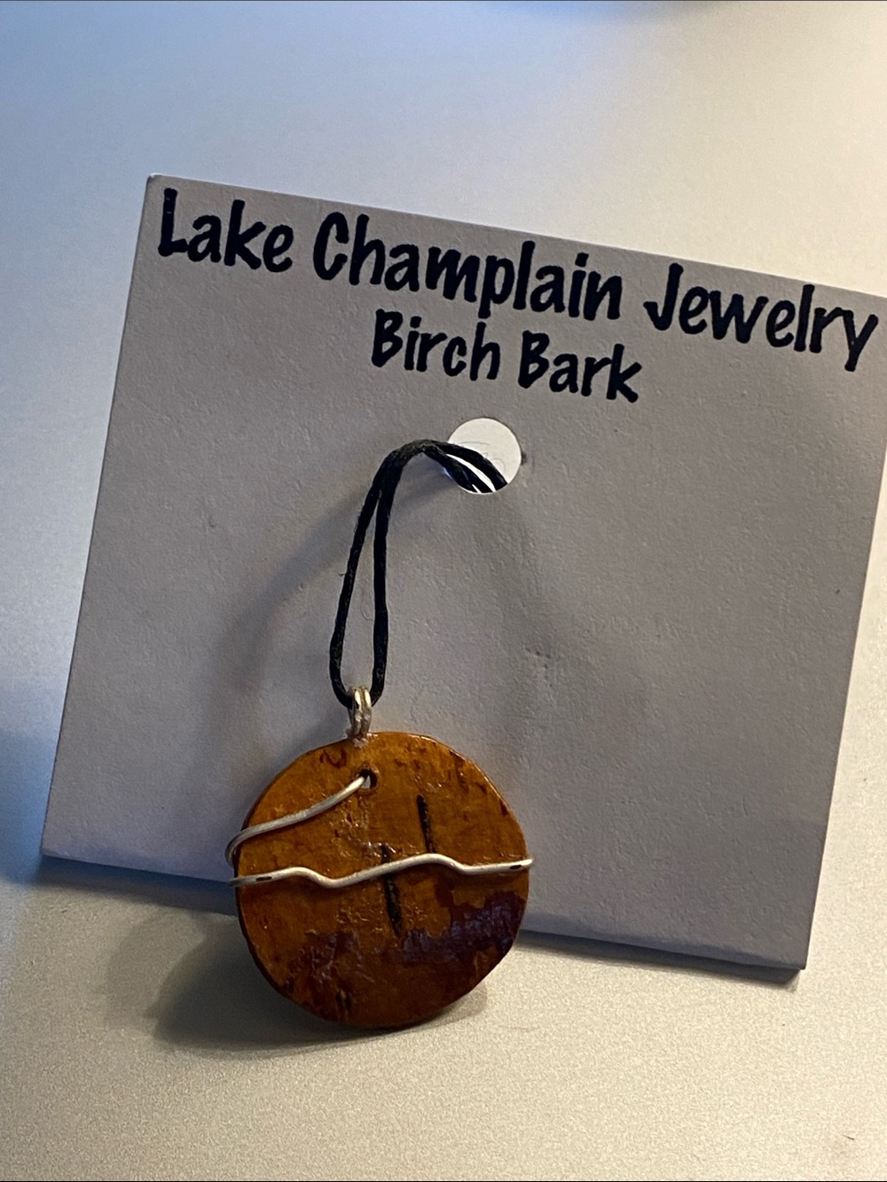 Lake Champlain hand crafted birch bark necklace